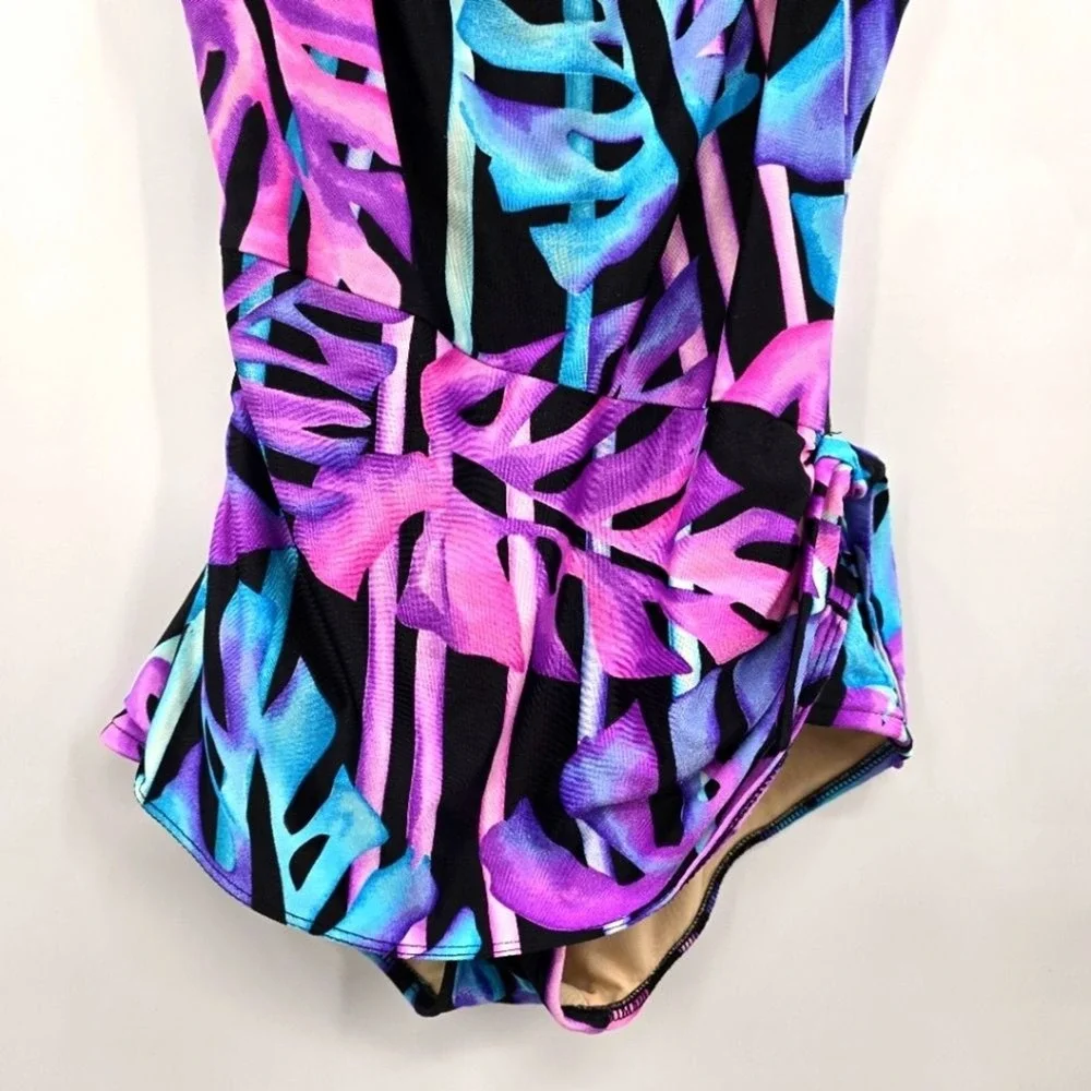 Slimsuit Purple Tropical One Piece Vacation Beach Resort Goth Swimsuit Medium 10